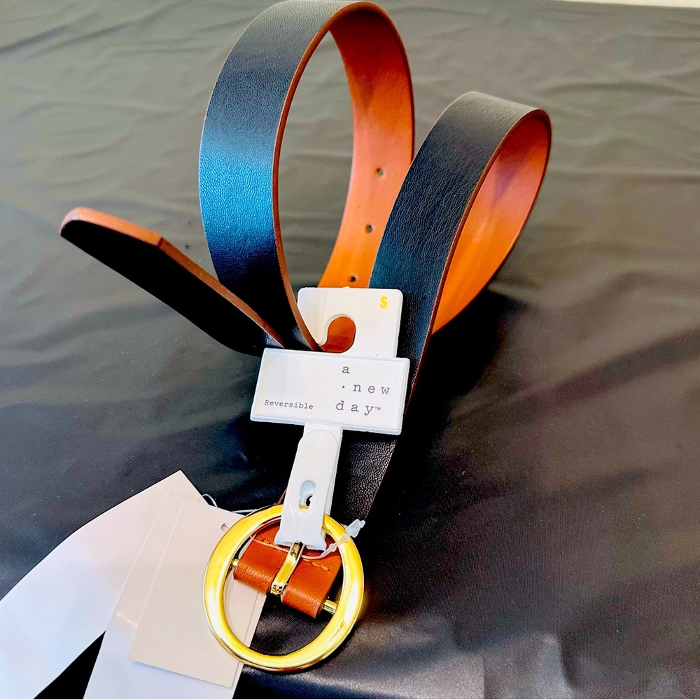 A New Day Brown Leather Belt REVERSIBLE - Size: S